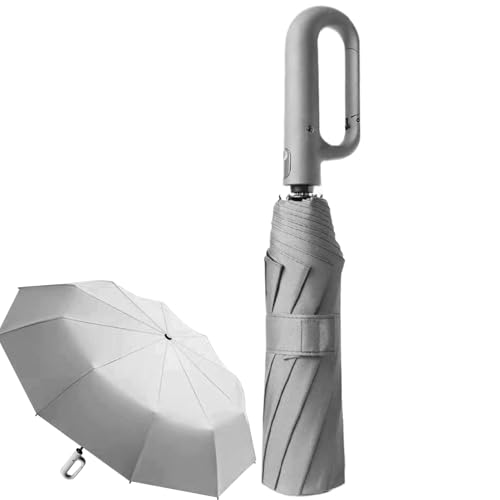Doiyislem Paraguas Plegable Con Mosquetón - 105cm Plegable De Viaje Mango De Apertura/Cierre Automático, Antiviento, Protección Solar Y Lluvia, Compacto, Portátil De Viaje, Para Hombre, Mujer