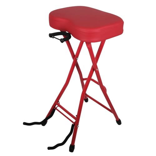 5 CORE Guitar Stool with Guitar Stand Foot Rest Portable Folding Chair with Padded 3.15' Seat and Rubber Feet for Home Studio On Stage and School Red - GSTOOL L- RED