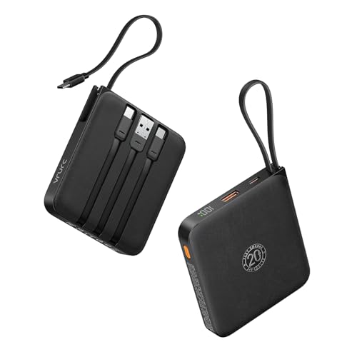 VRURC Portable Charger with Built-in Cable, 10000mAh 22.5W Fast Charging USB C Battery Pack with LED...