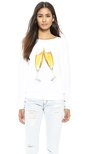 Wildfox Women's Toast the New Year Baggy Beach Sweatshirt, Clean White, Medium
