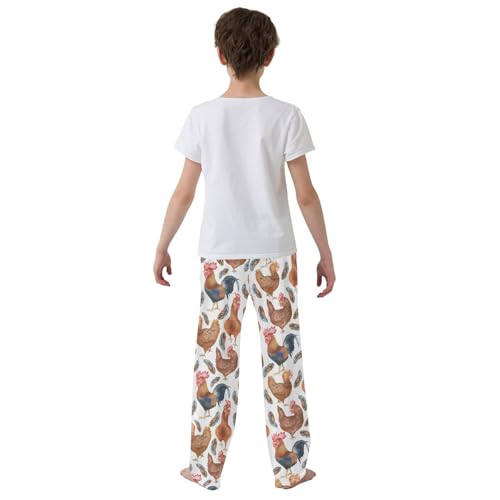 ZZXXB Rooster Feather Boys Long Pants Soft Trousers Elastic Waist Kids Lounge Bottoms with Pockets S-XL3
