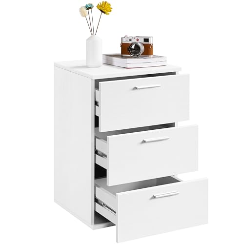 Soberine Comodino Camera da Letto con 3 Cassetti Tavolino da Notte in Legno Mobile da Letto Portaoggetti 60 x 40 x 35 cm Salvaspazio per Soggiorno Bianco/1