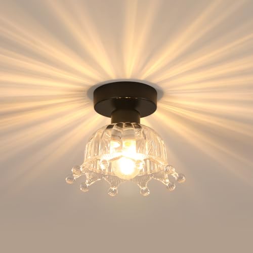 Riserva Lampada da Soffitto in Vetro E27, Nera, 18cm