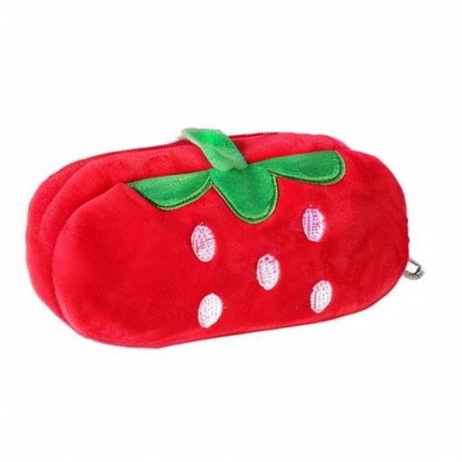 Image of HSYHERE Creative Cute Lovely Funny Happy Animals Bear Frog Face Fruit Strawberry Watermelon Soft Stuffed Surface Clothes Zipper Pencil Box Pencil Case Pencil Holder Pouch Pen Bag - Strawberry