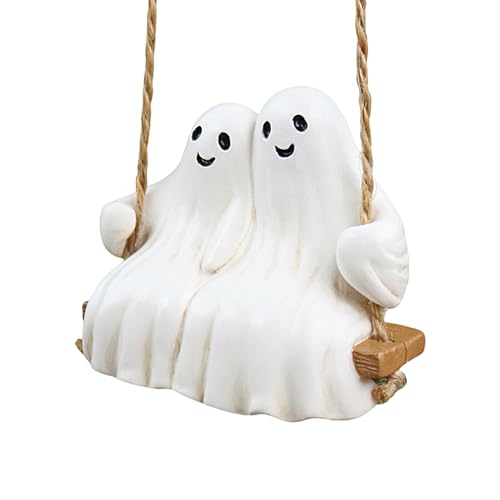 Ghost Decorations, Halloween Tree Ornaments - Cute Resin Swinging Couple Statue Weather-Resistant For Courtyard Door Handle Fence Kitchen Cemetery