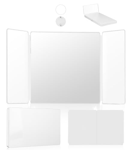 360 Grad Spiegel, 3 Wege Spiegel mit Haken, Tragbarer Kosmetikspiegel, Höhenverstellbarer und Faltbar, Rasierspiegel mit 10X Vergrößerungsspiegel, für Haarschnitt, Rasieren, Schminken, Haarstyling 360 Grad Spiegel, 3 Wege Spiegel mit Haken, Tragbarer Kosmetikspiegel, Höhenverstellbarer und Faltbar, Rasierspiegel mit 10X Vergrößerungsspiegel, für Haarschnitt, Rasieren, Schminken, Haarstyling