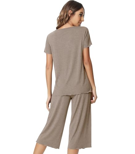 Image of NACHILA Women's Bamboo Viscose Pajama Sets Summer Cooling Short Sleeve Capri Soft Pjs Night Sweats Moisture Wicking Sleepwear