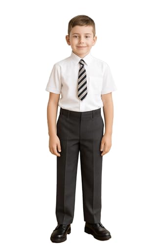 Boys Plain Jet Black School Uniform Pants Pull Up Regular Fit Elasticated Waist School Trouser Age 3-16 Years