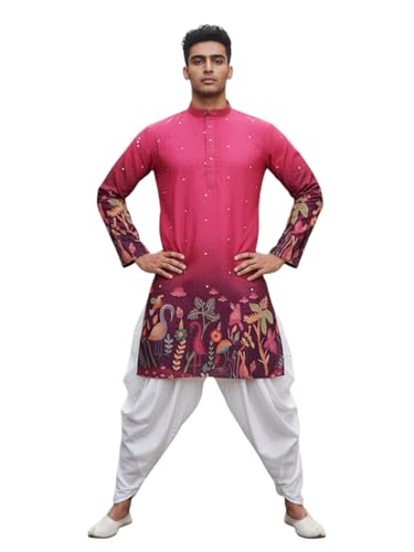 Image of Trustous Men's Printed Kurta Dhoti Set Traditional Ethnic Wear for Festivals & Weddings | Men's Stylish Printed Kurta with Dhoti Set | Traditional Indian Ethnic Wear for Men