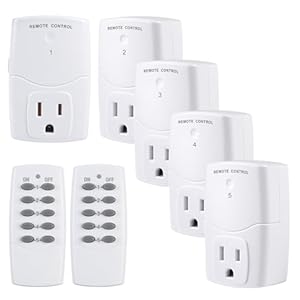 BN-LINK Mini Wireless Remote Control Outlet Switch Power Plug in for Household Appliances, Wireless Remote Light Switch, LED Light Bulbs, White (2 Remotes + 5 Outlets) 1250W/10A