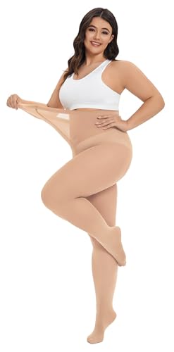 Image of CozyWow Plus Size Tights for Women 80D Soft Solid Color Semi Opaque Pantyhose High Waist 1X 2X 3X 4X