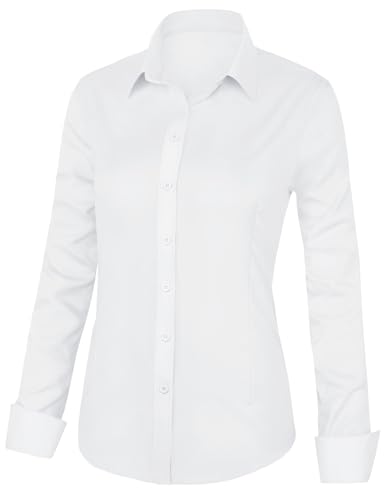 Womens Long Sleeve Button Down Dress Shirts, Solid Formal Work Dress Tops, Classic-Fit Dress Business Office Shirts2
