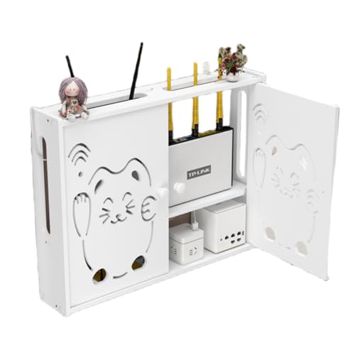 tangcheng ルーター 収納 壁掛け ルーター隠し 収納ボックス ワイヤー装飾ボックス ワイヤレスWifi 薄型 中空 ワイヤレスルーターオーガナイザー パンチフリーソケット ジャンク ション壁掛け キャビネット リビングルーム 家 (猫柄,42*1