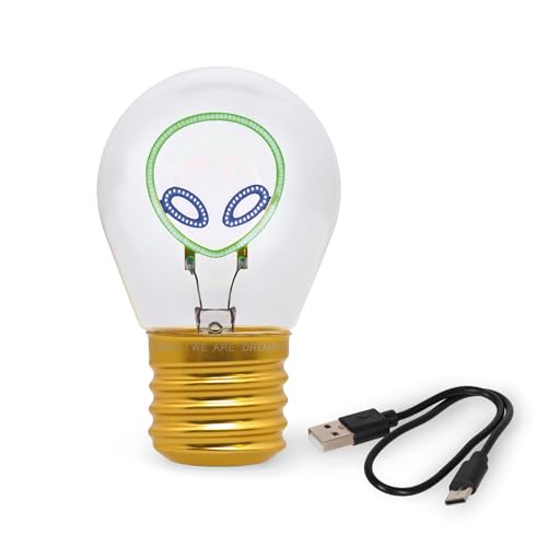 Lampada da Tavolo a forma di Lampadina, Ricaricabile con Cavo USB, Senza Fili, Bulb Fiction, Tema Alien, 6.8 x 10.3 cm - Gadget - Immagine 4