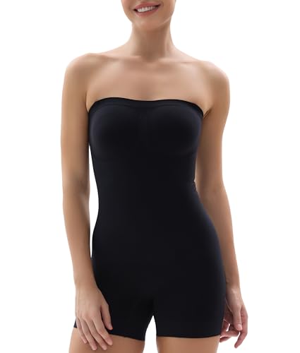 SHAPERX AMZ SHAPERX Strapless Shortie Bodysuit for Women Tummy Control Shapewear Seamless Sculpt Body Shaper with Removable Straps