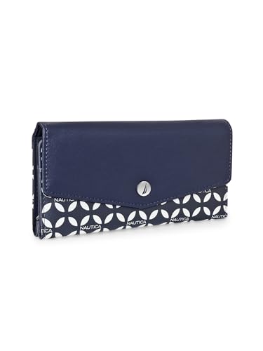 Image of Nautica Money Manager RFID Women's Wallet Clutch Organizer, Navy & White