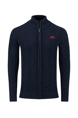 Image of Weird Fish Bexley Full Zip Cable Knit Jumper Navy Size XL. (Jumper/Sweater/Fleece)