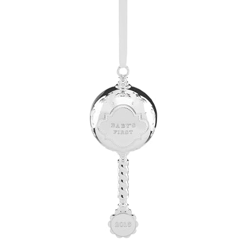 Reed & Barton 867369 2016 Baby's 1st Christmas Tree Silverplated Rattle Ornament, Ornaments