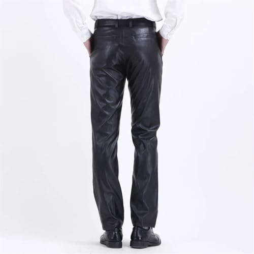FULBHPRINT Men’S Middle-Aged Thin PU Leather Pants Loose Fit Casual Faux Leather Trousers for Spring Summer2