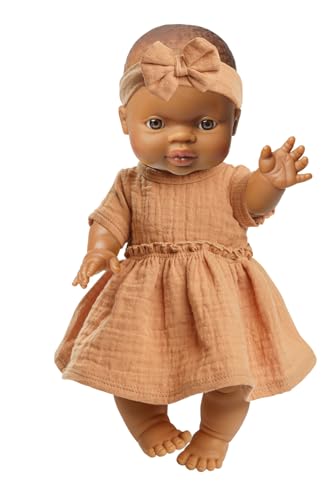 Heless 54024 - Muñeca bebé niña con Vestido de Muselina en Color Caramelo, 100% algodón orgánico, tamaño muñeca 34 cm