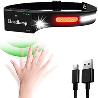Head Torch Rechargeable 650 Lumens 230 Degree 5 Modes Motion Sensor Headlamp, Widen View LED Head Torch, IPX4 Waterproof Hands-Free Flashlight for Running, Fishing, Cycling, Hiking, Adults Kids