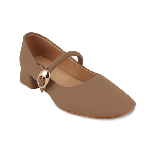 Image of DROP BOLD Khaki Square Toe Mary Jane Block Heel Show For Women & Girls