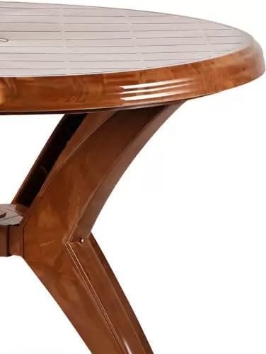 Cello Presto Round Plastic Dining Table| 4 Seater Plastic Dining Table for Home, Garden, Cafe, Indoor/Outdoor Use (Color: Sandalwood) 4