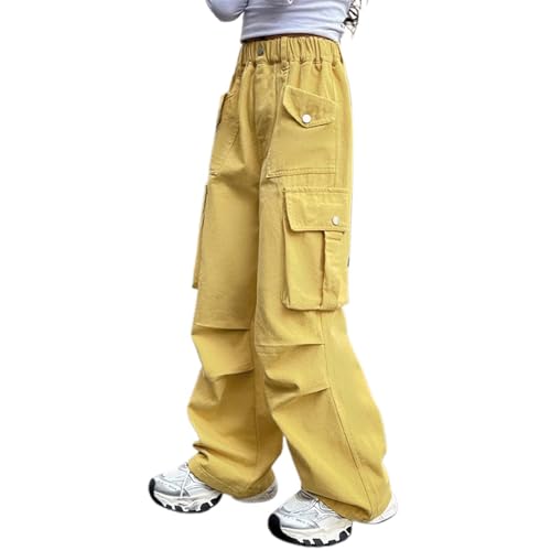 Cargo Pants for Girls Elastic Waist Y2K Cargo Trousers with Pockets Jogger Parachute Pants Kids 7-14 Years