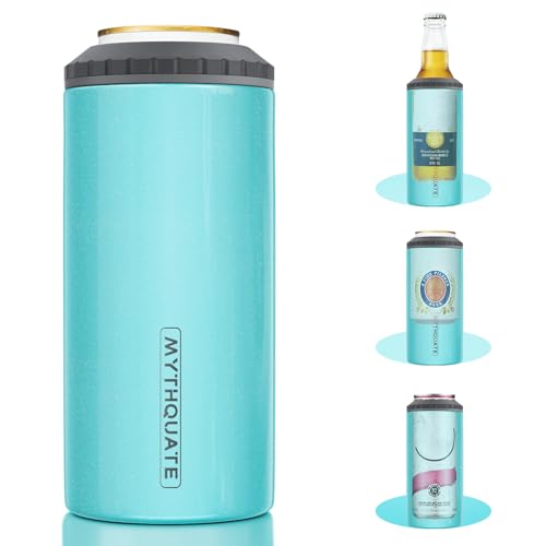 Image of 3 in 1 Slim Can Cooler for 12 OZ Skinny Can, Standard Can & Beer Bottle - Keep Cold for 6 Hours - Double Walled Insulated Stainless Steel Vacuum Beverage Can Insulator (Aqua)