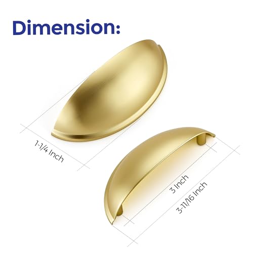 Image of Ravinte Brushed Gold Drawer Pulls Cabinet Cup Pulls 3 Inch 10 Pack | Kitchen Hardware, Cup Pull Shape, Cabinet Handles, Drawer Handles, Smooth Drawer Grip,For Dressers, Cupboards