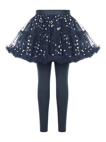 Sywiyi Kids Girls Leggings with Skirt Footless Pants Ruffle Twinkle Star Tulle Tutu Skirt Leggings 1-7 Years2