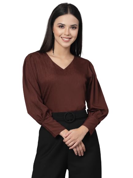 Image of Style Quotient Women Black Self Design Polyester Regular Smart Casual Top