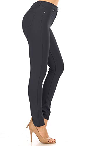 FashionJOA Women's Casual Stretch Button Zip Closure Mid Rise Comfort Skinny Ponte Pants2