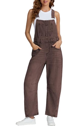 Ladyful Womens Denim Overall Casual Straight Wide Leg Bib Jeans Overall Adjustable Straps Denim Romper Stretch Jumpsuits