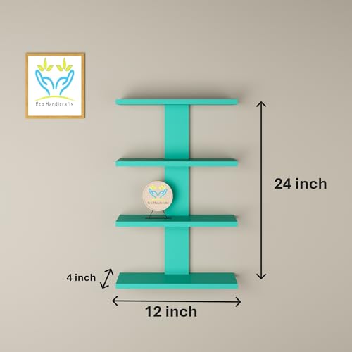 Image of Wooden Wall Mounted Floating Rack Shelves Book Stand Display Hanging Shelf Living Room Bedroom Storage Home Office for Decoration Showcase (Cyan)