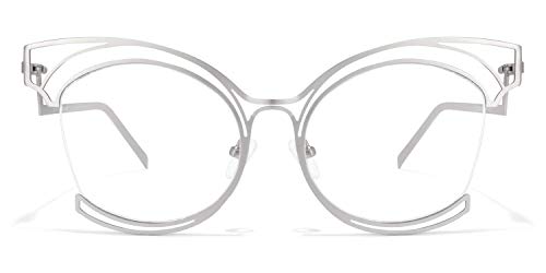 Image of Voogueme Vooglam Oversize Cat Eye Non Prescription Glasses with HD Clear Lens for Women in Black Metal Frame Maggie GM0340