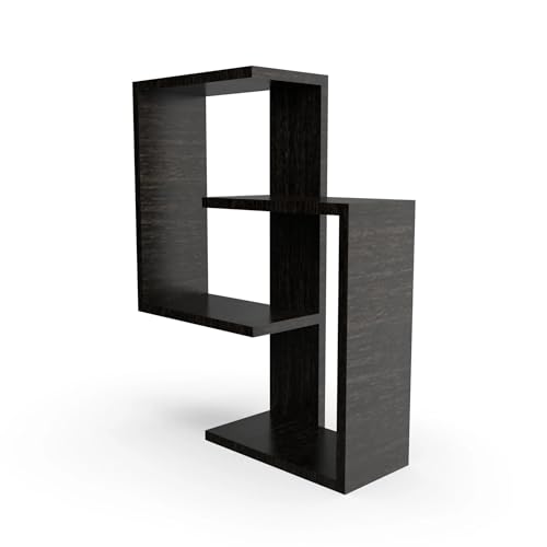 Image of Furniture Cafe Modern Wooden Wall Mounted Shelf - Intersecting Cube Display Rack for Living Room, Bedroom, and Office Decor (Black)