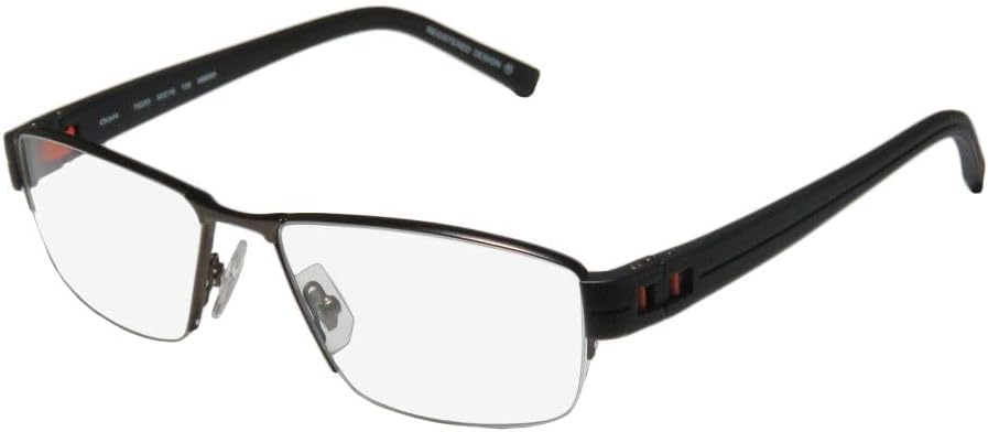 Oga By Morel 7922o Mens Designer Half-rim Flexible Hinges Must Have Original Case Modern Hip Eyeglasses/Spectacles (54-16-135, Dark Olive/Black / Orange)