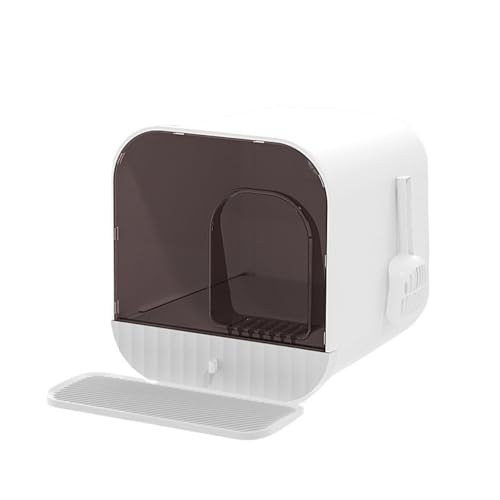 Emidor 大型ドーム型猫用トイレ、ドア付き密閉式猫用トイレ、引き出し式、猫砂の飛散防止、お手入れ簡単、抗菌・消臭、猫用品、おしゃれ、43x41.2x40cmコンパクト (ホワイト)