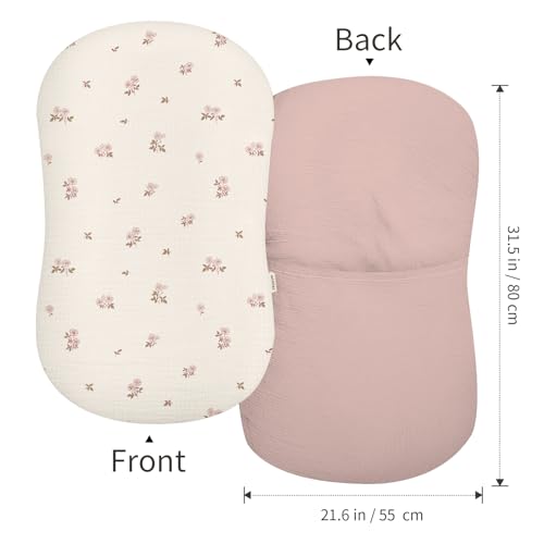 Image of Muslin Baby Lounger Cover 2 Pack, Soft Breathable Newborn Lounger Pillow Cover for Boys Girls Infant (Vintage Blossom)