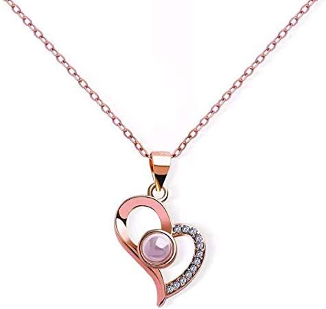 Projection 100 Languages I Love You Charm Pendant Necklace for Women Choker Lover Gift, GOLD