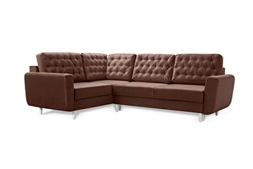 Robin Inspire Linda Canapé d'angle avec Fonction lit et tiroir pour Linge de Maison Style élégant Angle à Gauche Marron 195 x 250 x 95