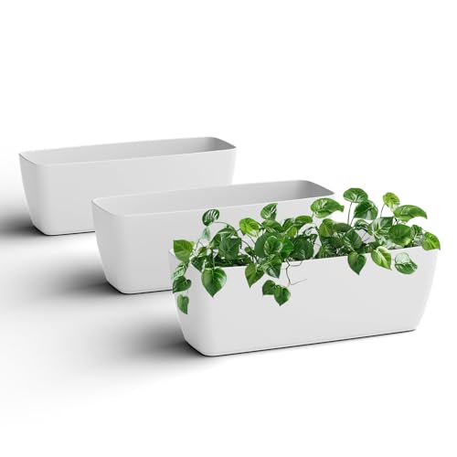 Image of YUCCABE ITALIA SHERA CABI Tray 16 INCH Plastic Flower Tray Pot Unbreakable Rectangular Planter Suitable for Home Garden Seedling Indoor and Outdoor (White, Pack of 3)