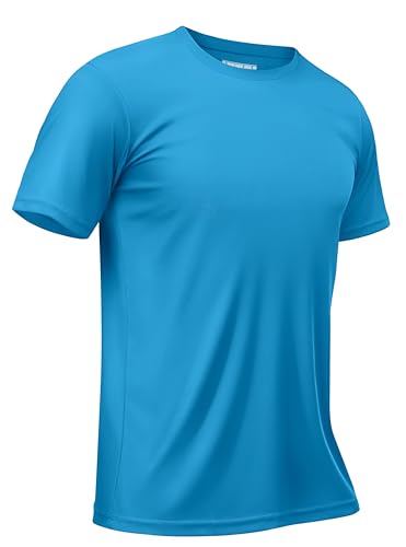 TACVASEN Mens Workout Shirts Short Sleeve for Men Dry Fit Workout Moisture Wicking Tops for Men Rash Guard Swim Shirts Quick Dry Blue L