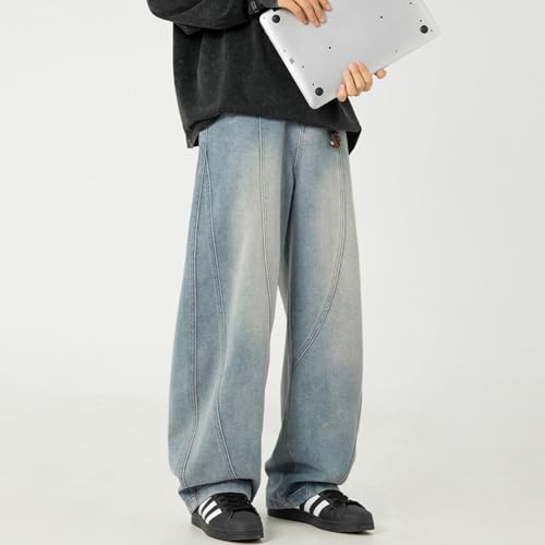 Mens Baggy Jeans Y2k Wide Leg Barrel Jeans Hip Hop Vintage Streetwear Loose Quilted Casual Denim Pants Trousers4