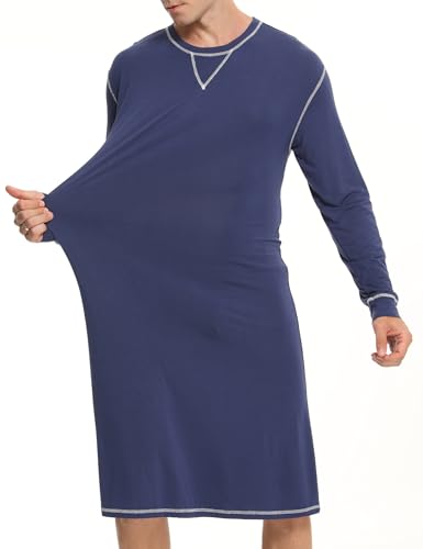 SWOMOG Mens Nightgown Long Sleeve Lounge, Sleep Henley Shirt Pajama Big & Tall Nightshirt Comfy Nightwear S-XXL3