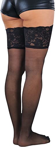 Image of ToBeInStyle Women's Wide Floral Lace Fishnet Thigh Hi Stockings