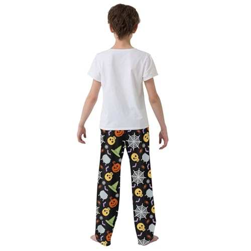 Halloween Pumpkin Skull Bat Boys Long Pants Soft Trousers Elastic Waist Kids Lounge Bottoms with Pockets S-XL3