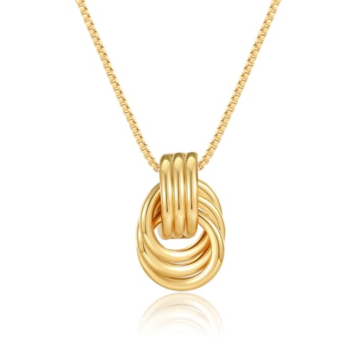 FILMOON Small Knot Pendant Necklace for Women Dainty Gold Necklace 14K Gold Plated Statement Knot Choker Necklace Fashion Jewelry