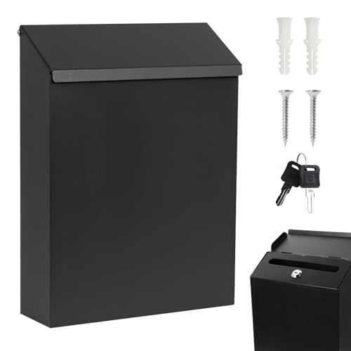 Pmueuff 22 X 6,5 X 29 CM Buzon Exterior, para Valla, con Cerradura y 2 Llaves, Buzones de Correos Exterior para Pared, para Uso Exterior, Hogar, Oficina Y Jardín (Negro)